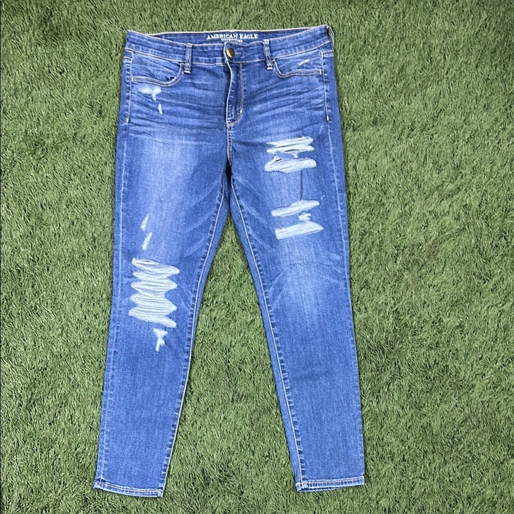 American Eagle High Rise Jegging Distressed Super Stretch Jeans Size 14R
